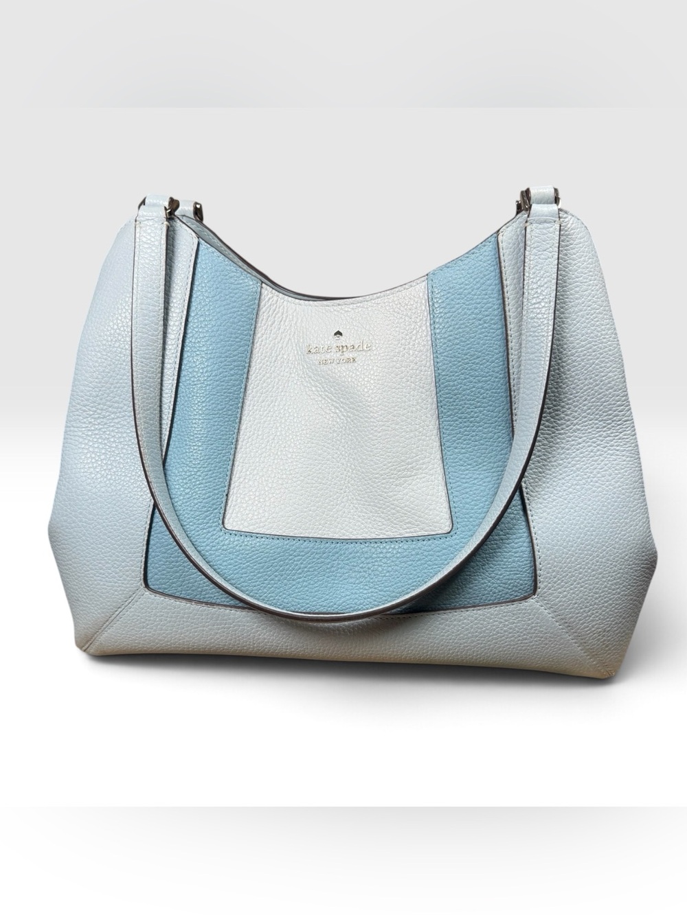 Kate Spade Lena Colorblock Large Triple Compartment Shoulder Bag Blue Leather